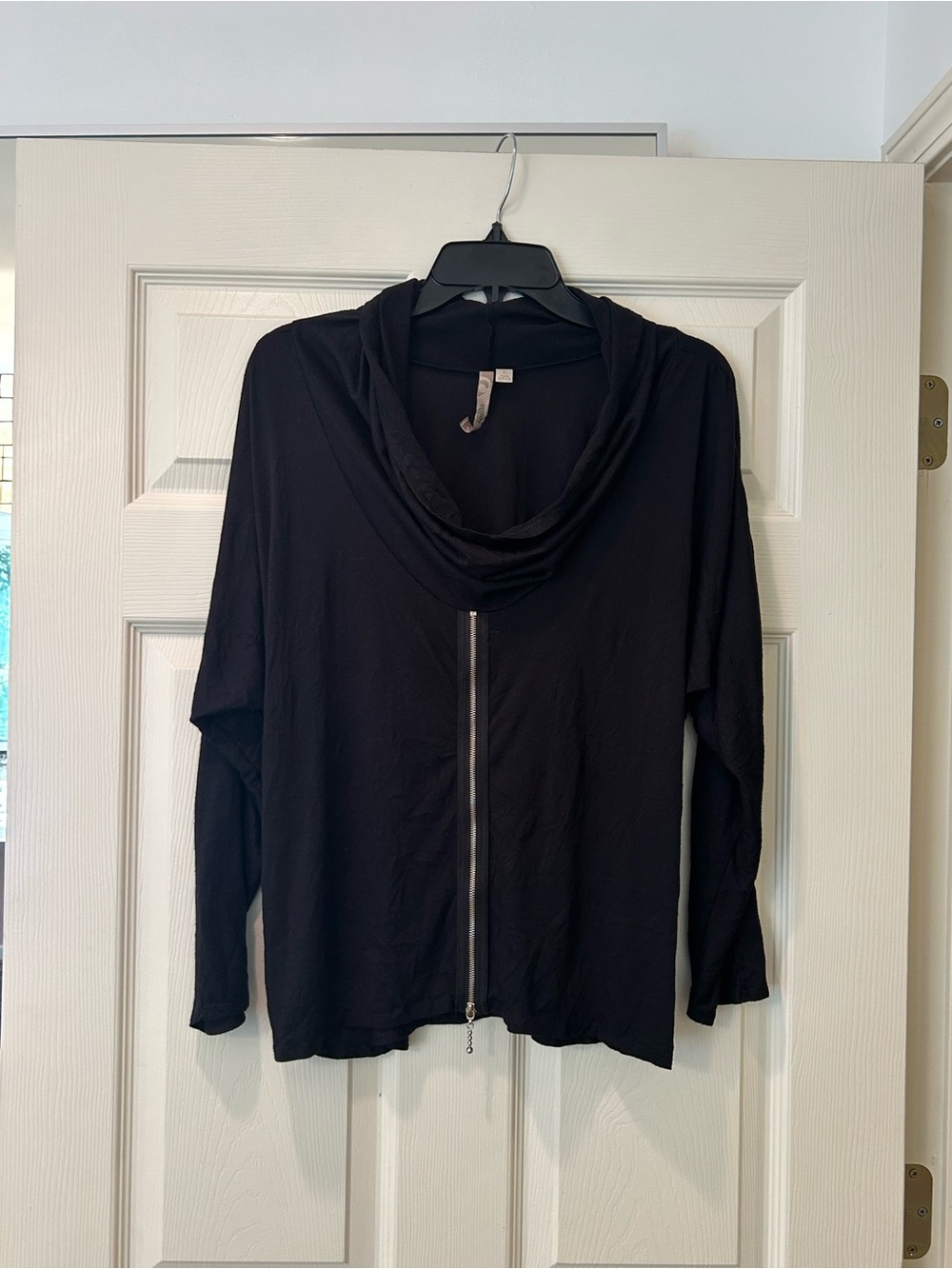 Comfy USA Black Zip Top with Draped Cowl